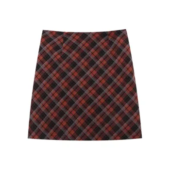 CHARM PICK Casual Short Skirts Women's Orange Red Plaid