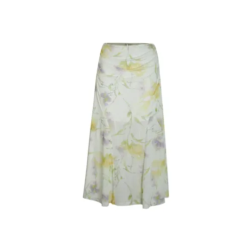 Little Pull Casual Long Skirts Women's Yellow Print