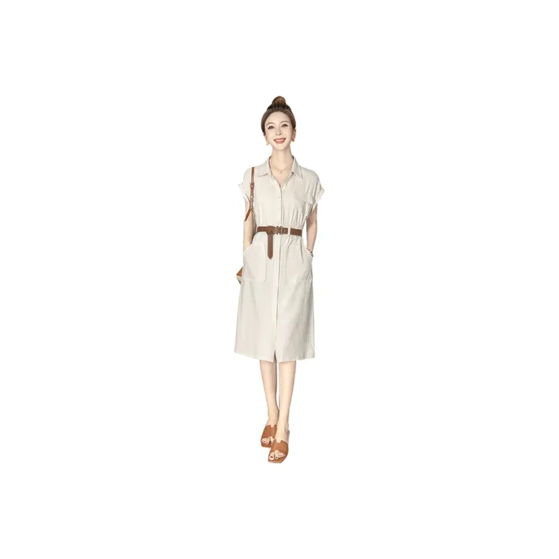 Cypress House Short Sleeved Dress Women's Beige-0