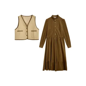 ZIHAN Two Piece Skirt Sets Women's Coffee