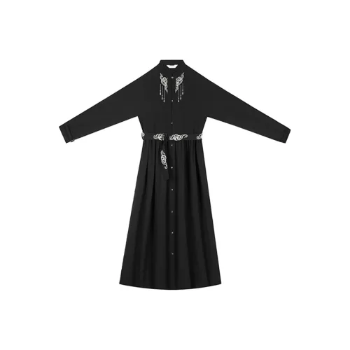 Weaving Division 블랙 Han 요소 프론트 플래킷 드레스 여성 한푸