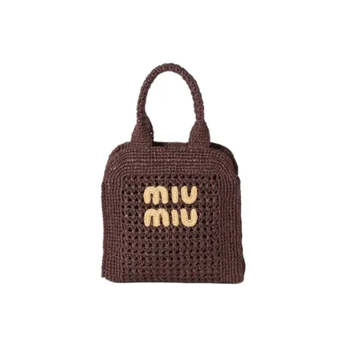 MIU MIU Raffia Tote Bag, Shopping Bag, Shoulder Bag, Crossbody Bag, Handbag Women's Chestnut Brown