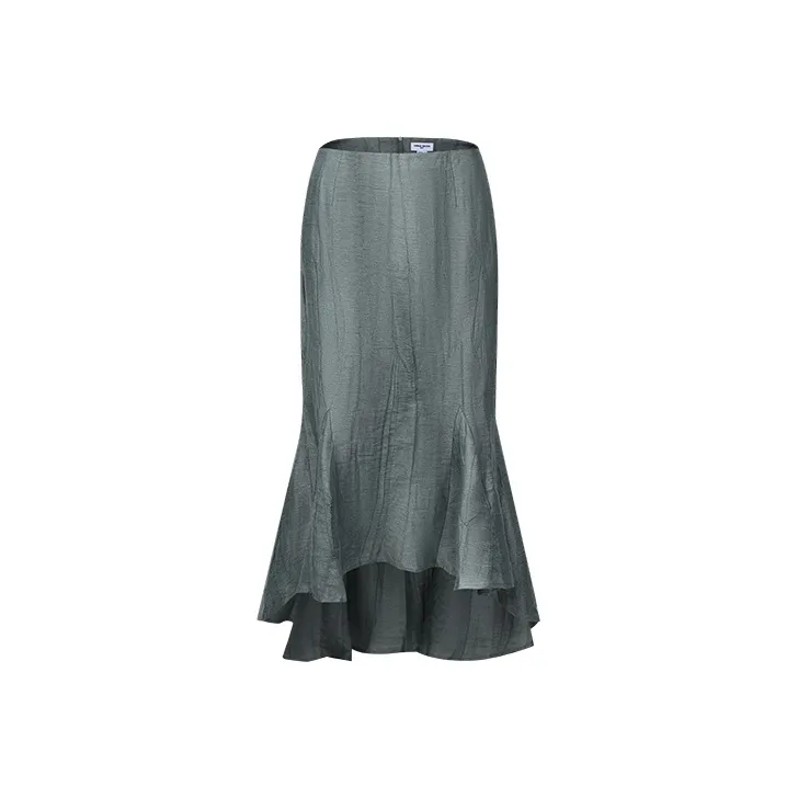 URBAN REVIVO Casual Long Skirt Women's Gray Green-0