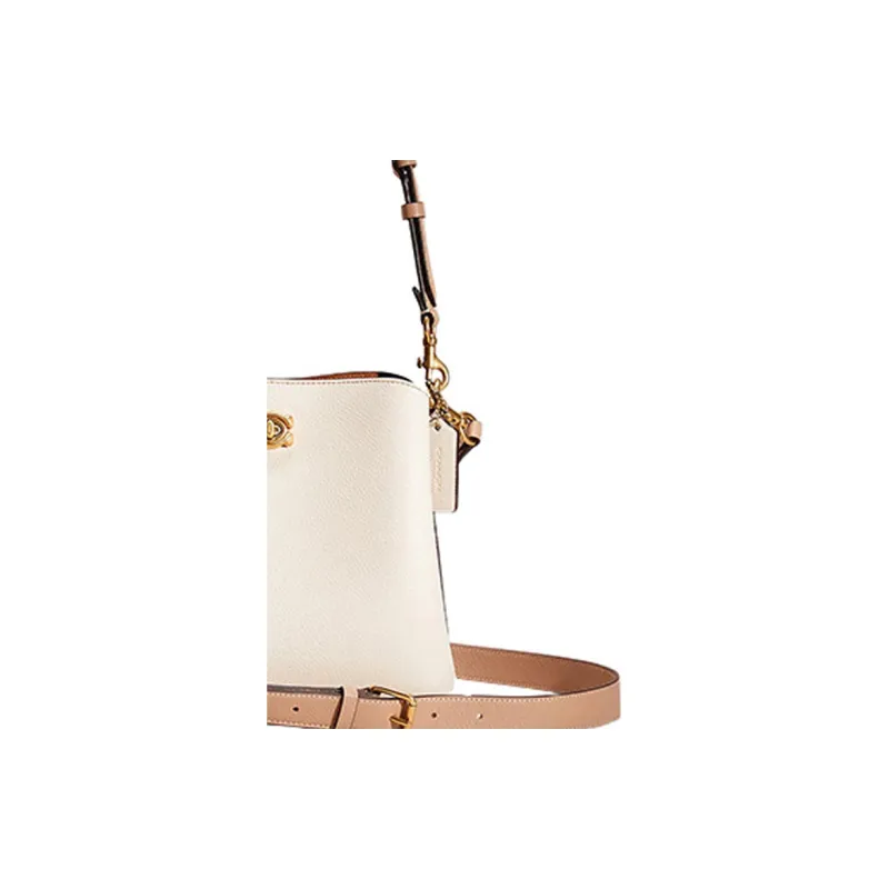 COACH Willow Pebbled Leather Bucket Bag, Handbag, Shoulder Bag, Crossbody Bag Medium Size Women's Chalk White-1