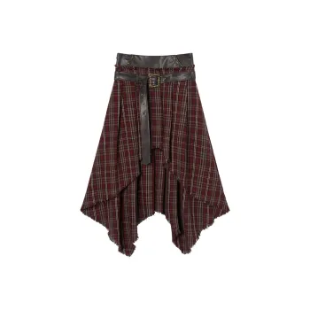 EPTISON WOMAN Casual Long Skirts Women's Red Black Plaid