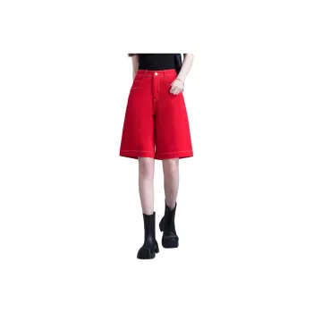 You Cow Me Pants Denim Shorts Women's Red