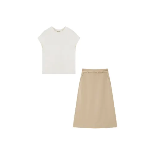 IHIMI Two Piece Skirt Sets Women's Ecru+Khaki