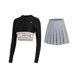 Ink Black (with Pads)+Silver Gray Floral Pleated Skirt