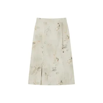 IHIMI Casual Long Skirts Women's Turquoise Print Green