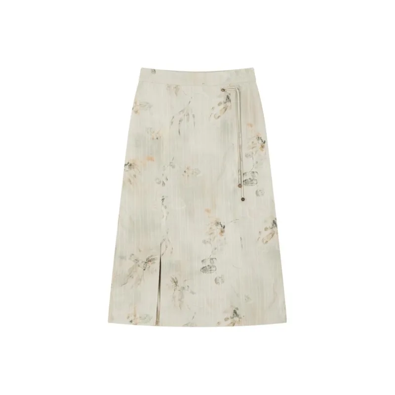 IHIMI Casual Long Skirts Women's Turquoise Print Green-0