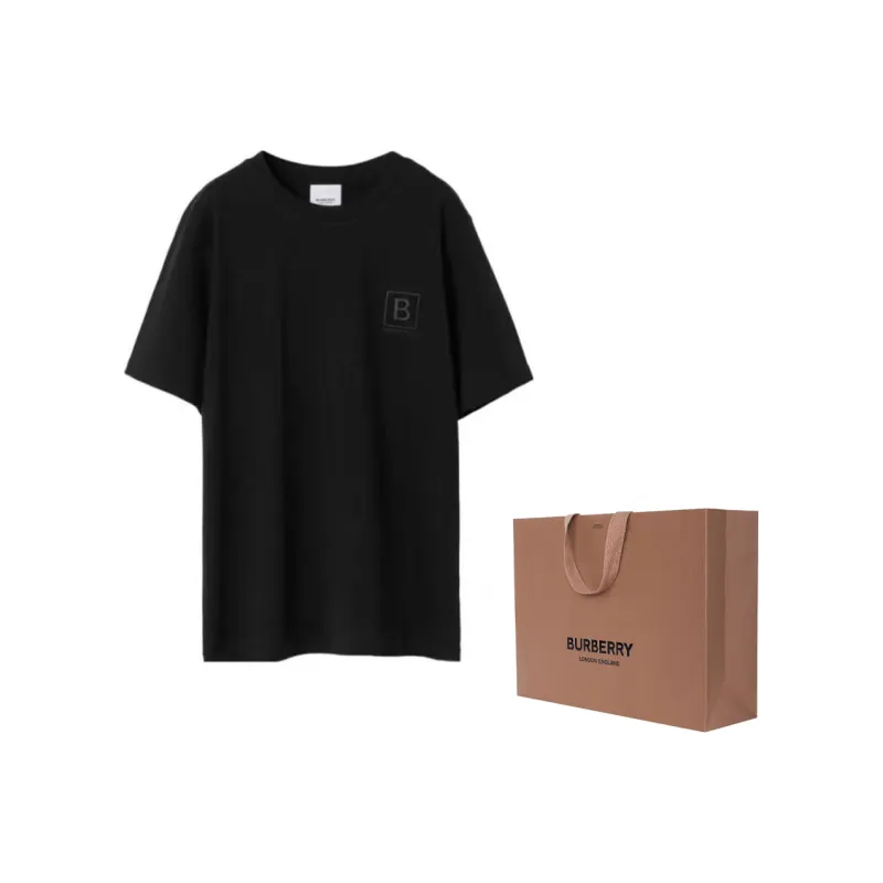 Burberry SS23 Letter Embroidery Drop Shoulder T-shirt Black-3