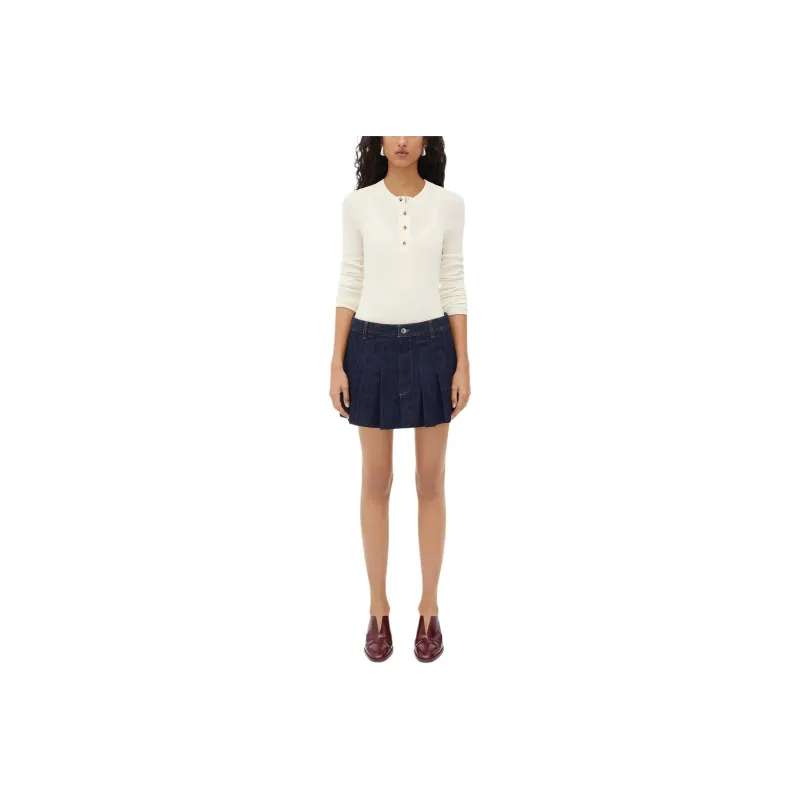 Bottega Veneta Pleated Denim Mini Skirt-0