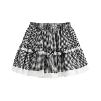 MTHE Casual Short Skirts Women's Black Plaid