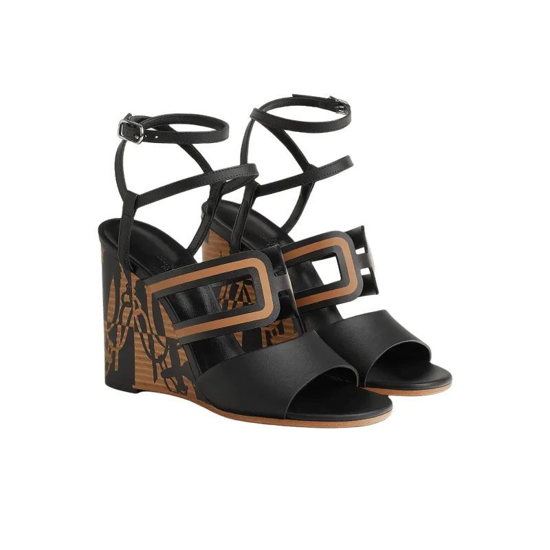 HERMES Klara One Strap Sandals 10cm Women's Black-1