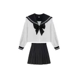 Black Collar Long-Sleeved Shirt+Short Skirt+Black Bowknot