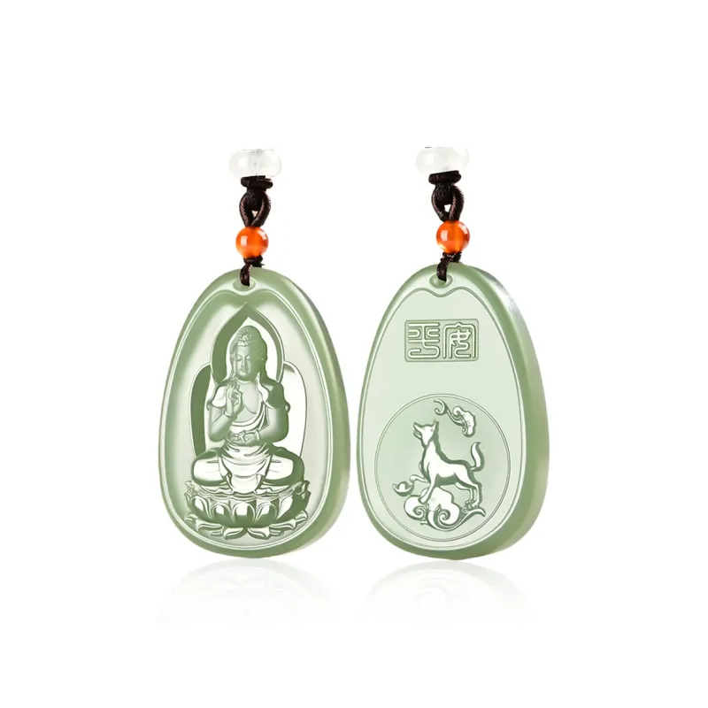 KUNYUYAO Chinese Zodiac Guardian Deity Guardian Buddha Guanyin Pendant Jade Pendant Pale Greenish White Jade Unisex-71