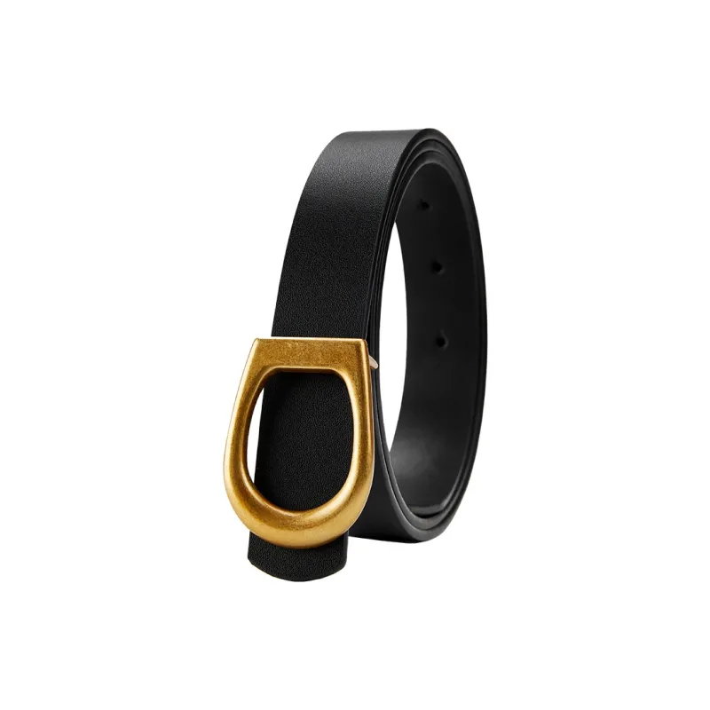PIERRE CARDIN Cow Leather Inward Curling Style Cinched Waist Slimming Plate Buckle Belt Women's 2.4cm-7
