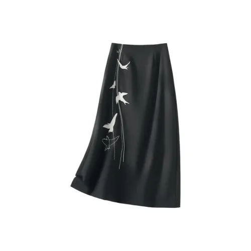 IHIMI Casual Long Skirt Women's Black