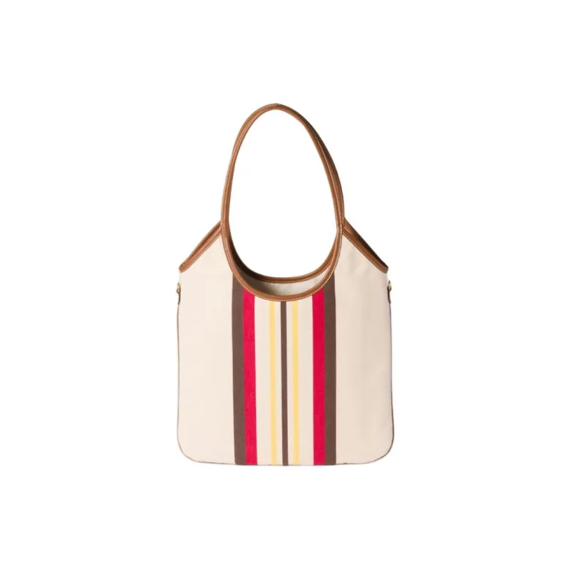 MIU MIU Ivy Leather Paneled Canvas Tote Bag, Shopping Bag, Portable Canvas Bag, Shoulder Bag Women's Natural-2