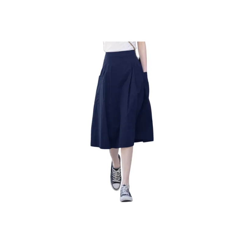 You Cow Me Pants Casual Long Skirt  Women's Navy Blue-0