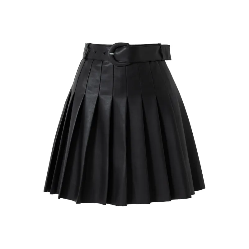 SOON FLOWER Leather Short Skirts Women's Black-0