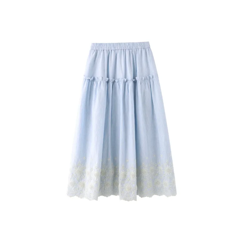 Miss Chipmunk Casual Long Skirts Women's Floral Blue-0
