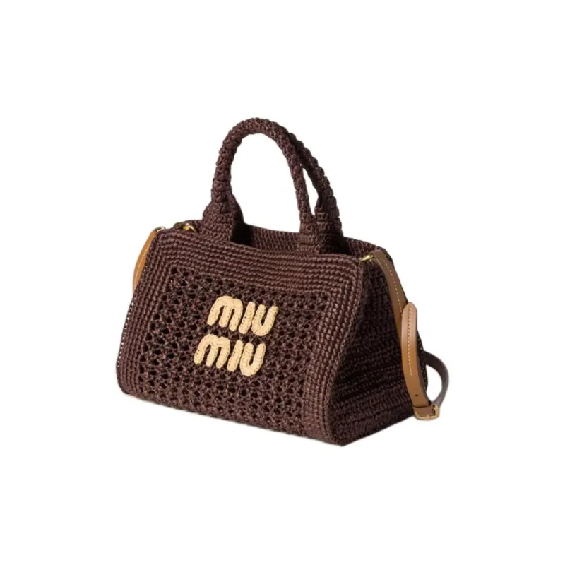 MIU MIU Synthetic Raffia Shoulder Bag, Crossbody Bag, Handbag Women's Dark Brown-1