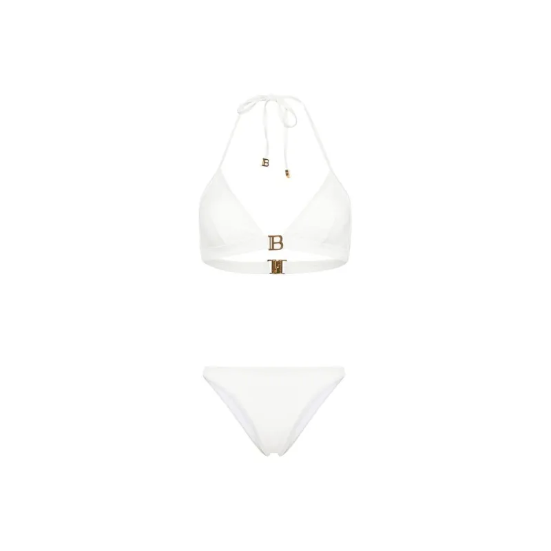 BALMAIN B-Plaque Triangle Halterneck Bikini Set-0