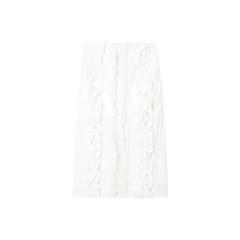 UNVESNO Casual Long Skirts Women's Goose Feather White