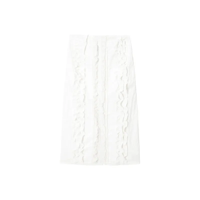 UNVESNO Casual Long Skirts Women's Goose Feather White-0