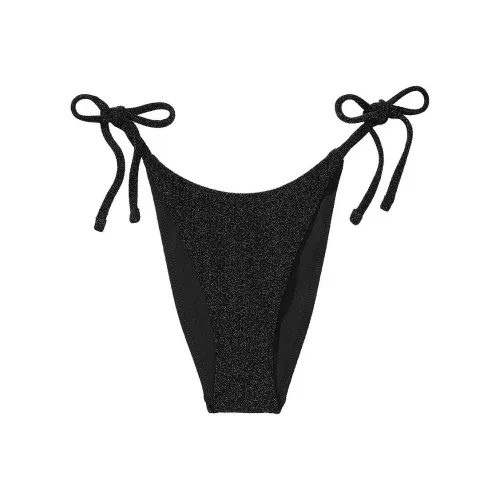 Victoria's Secret Shimmer Side-Tie Brazilian Bikini Bottom / Black Swimming Shorts Women's Black