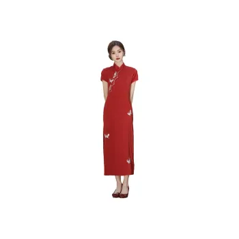 Red Colored Clothes Cheongsam Women's Red Beauty