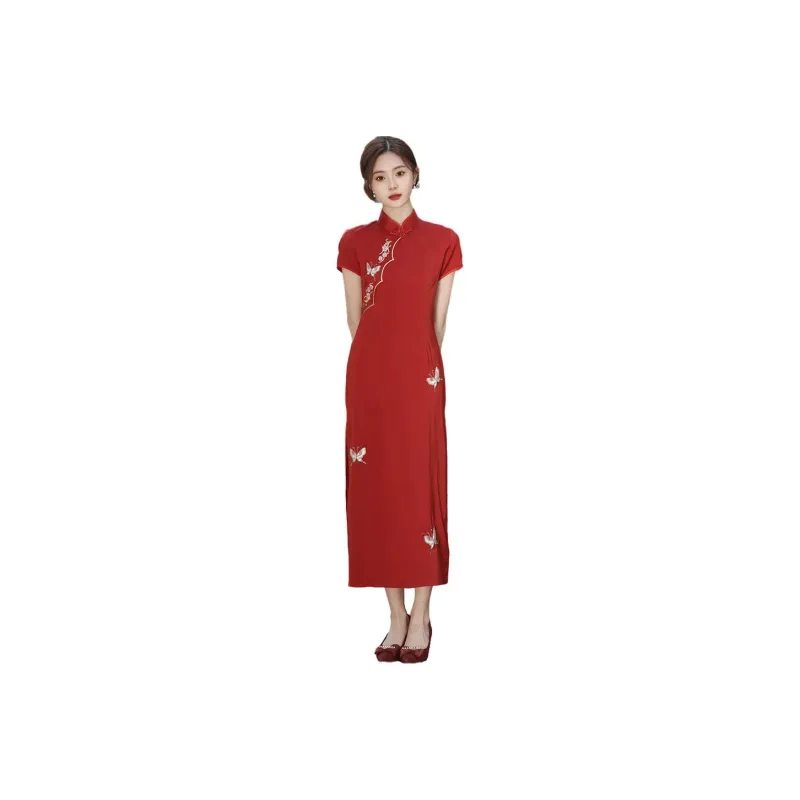 Red Colored Clothes Cheongsam Women's Red Beauty-0