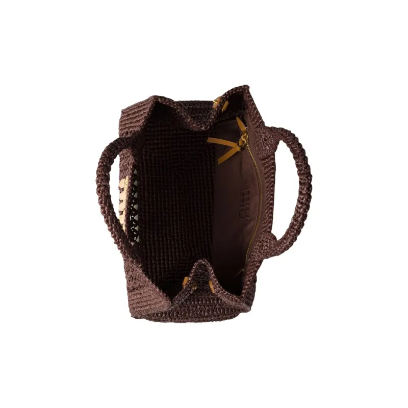 MIU MIU Synthetic Raffia Shoulder Bag, Crossbody Bag, Handbag Women's Dark Brown-3