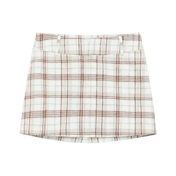 FIRELADY FUR Casual Short Skirts Women's Khaki Yellow Plaid