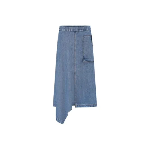 DEEPMOSS 스카이 블루 여성 캐주얼 롱 스커트