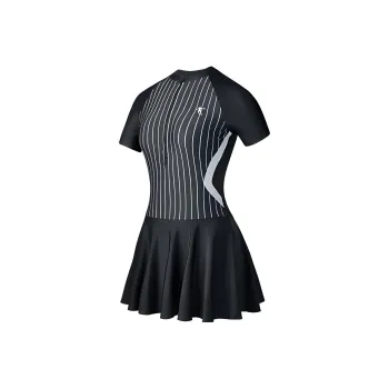 QIAODAN One piece Swimsuit Women's Black/Black And White Stripes Print