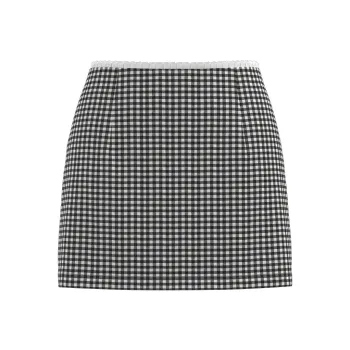 URBAN REVIVO Casual Short Skirts Women's Pitch Black Gray Check