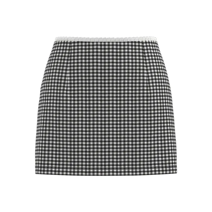 URBAN REVIVO Casual Short Skirts Women's Pitch Black Gray Check-0