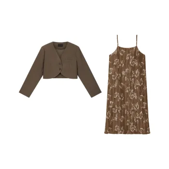 VIMLY Two Piece Skirt Sets Women's Coffee