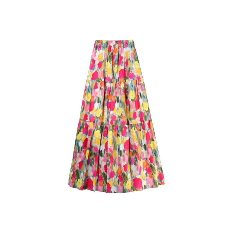 Wbwq Casual Long Skirt Women's Orange Red-0