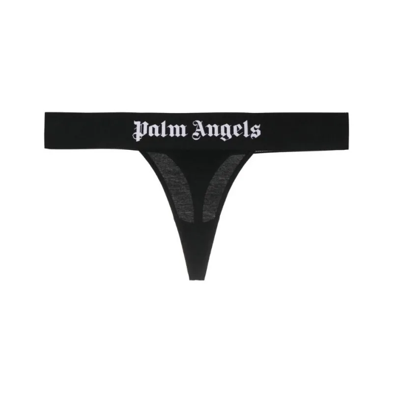 PALM ANGELS Logo tape Stretch cotton Thong-0