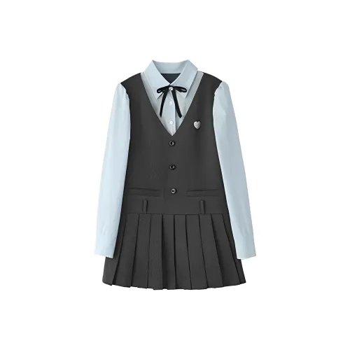 QYPRF Skirt Set Women's Dark Gray+Blue