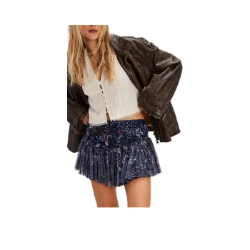FREE PEOPLE FP One Blossom Mini Skort Casual Short Skirts Women's Blue Bird Combo