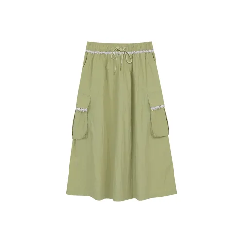 ELF SACK Casual Long Skirts Women's Fresh Green