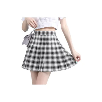 JEANSWEST Casual Short Skirts Women's Black White Plaid