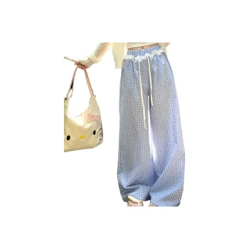 SUSANSAN Casual Pants Women's Blue White Plaid