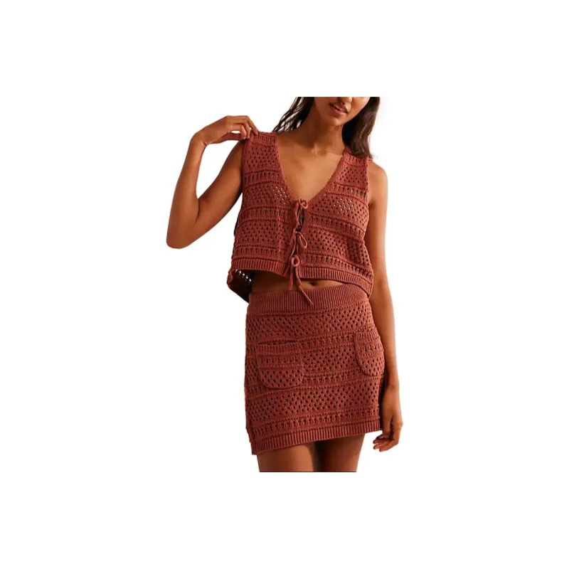 FREE PEOPLE Mairead Fauxchet Set Skirt Set Women's Maple Syrup-0