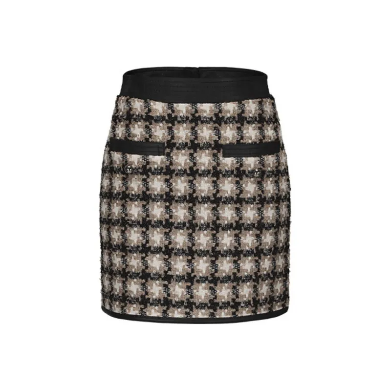 GIMING Casual Short Skirts Women's Black Coffee Plaid-0