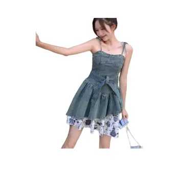 DOSOHEB Slip Dresses Women's Denim Blue